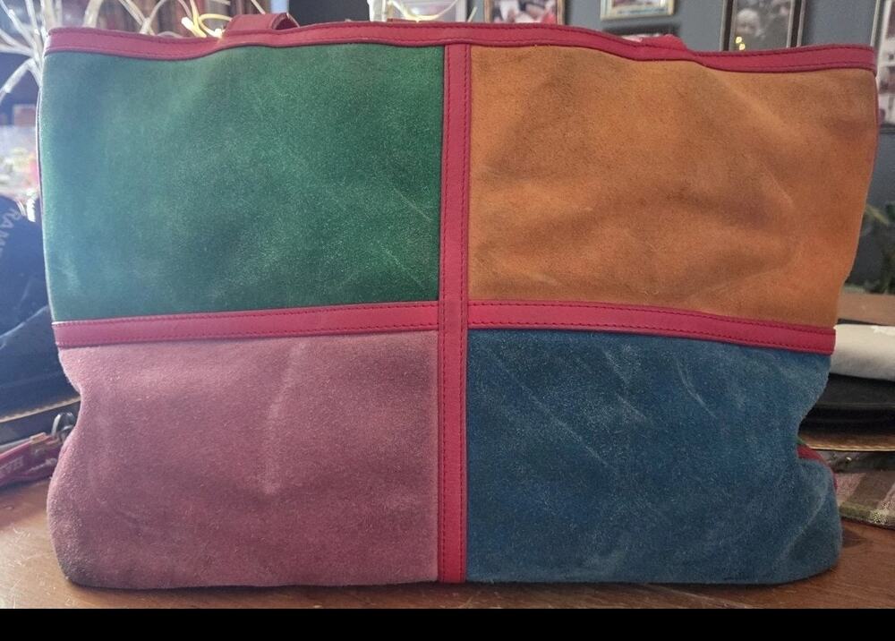Rare Suede And Leather Color Block Linea By Louis Dell Olio Tote